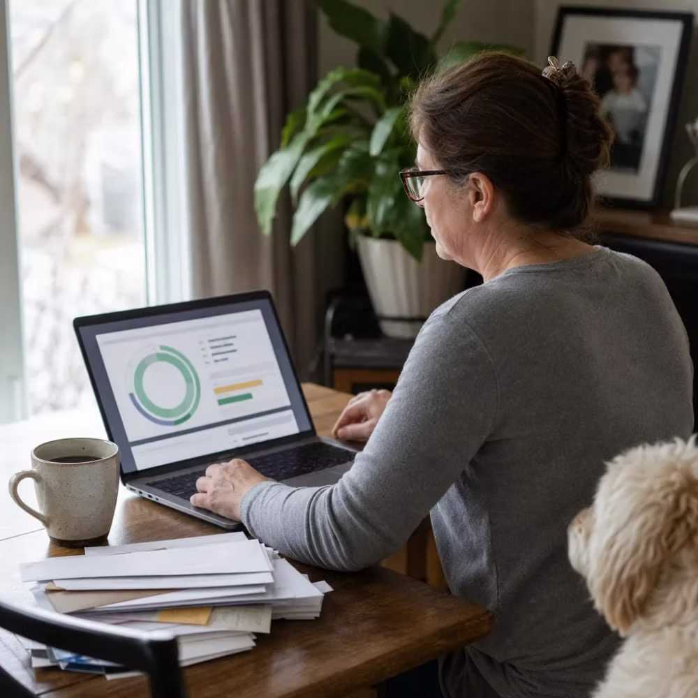 Business owner checking a free audit tool on a laptop